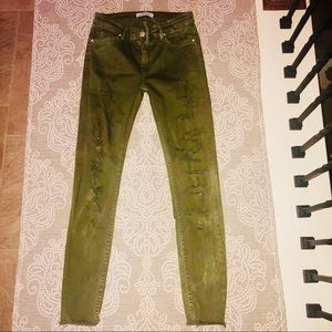 Zara Woman Cropped Skinny Distressed Jeans